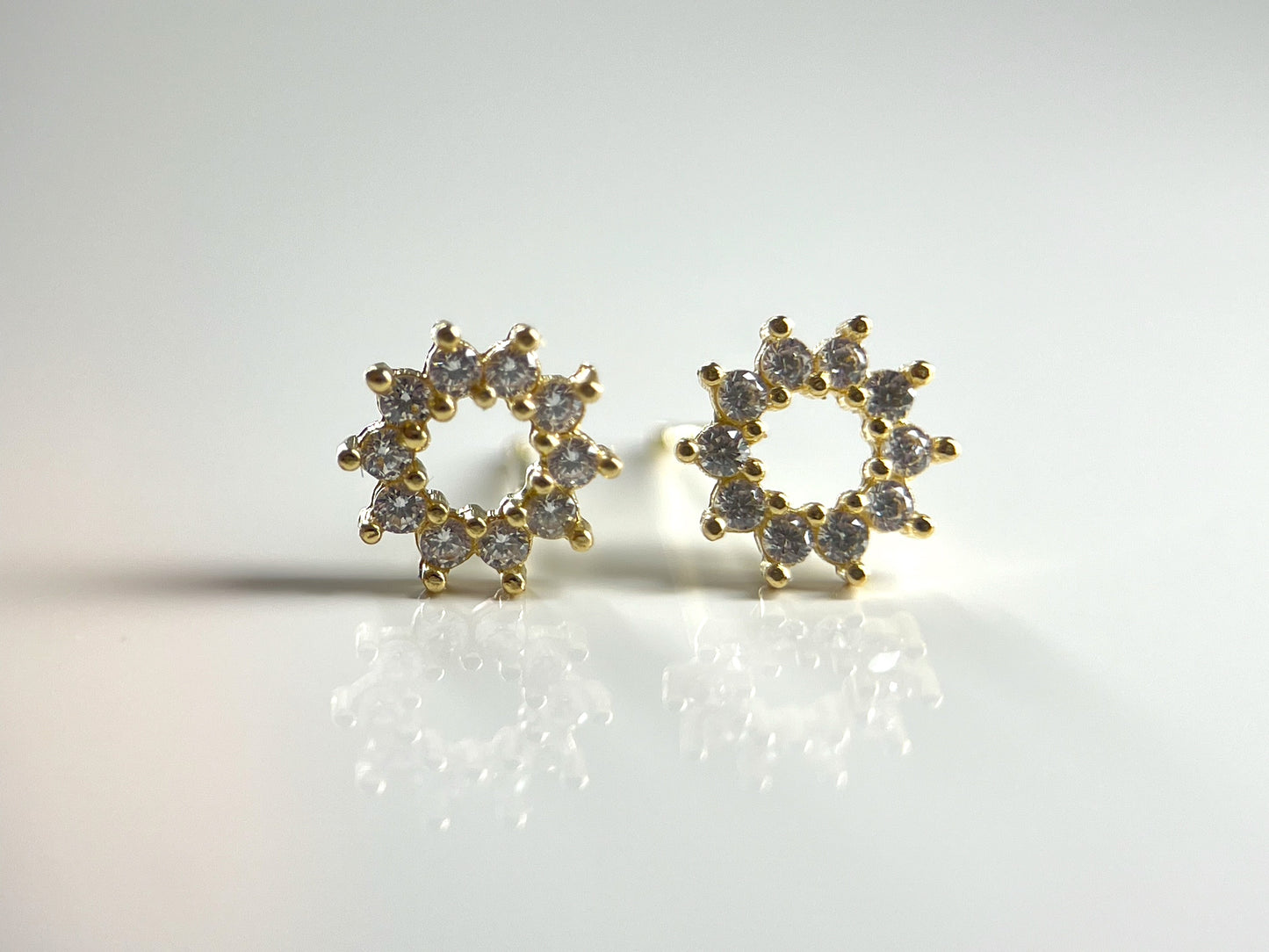 Round frame zirconia stud earrings