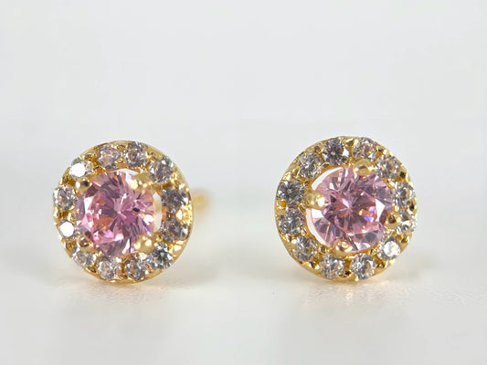 Round pink and white cubic zirconia stud earrings
