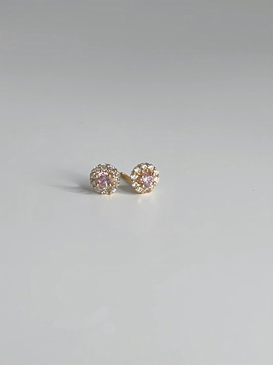Round pink and white cubic zirconia stud earrings